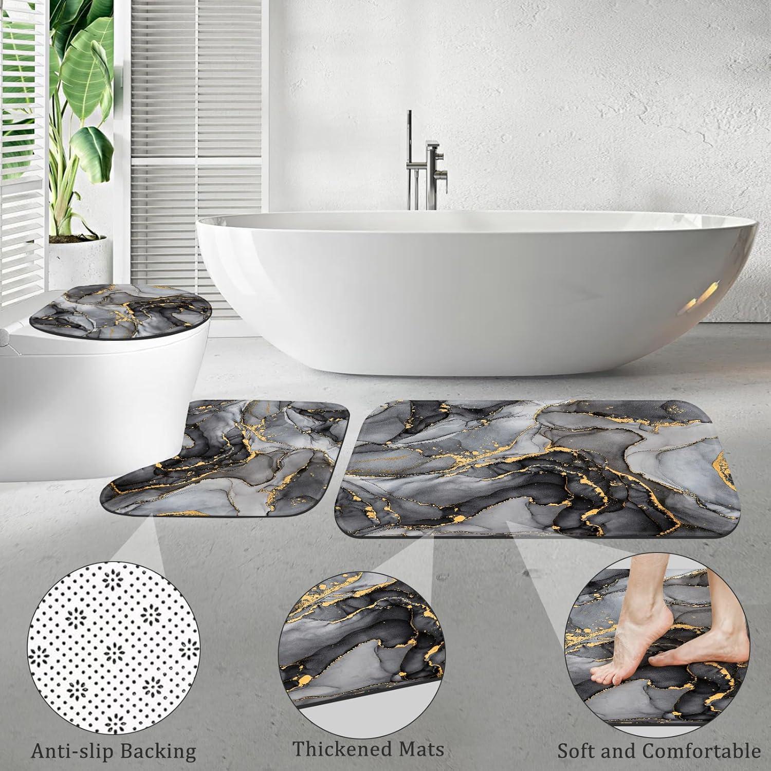 Conjunto de baño 4 piezas BayNook mármol negro y gris