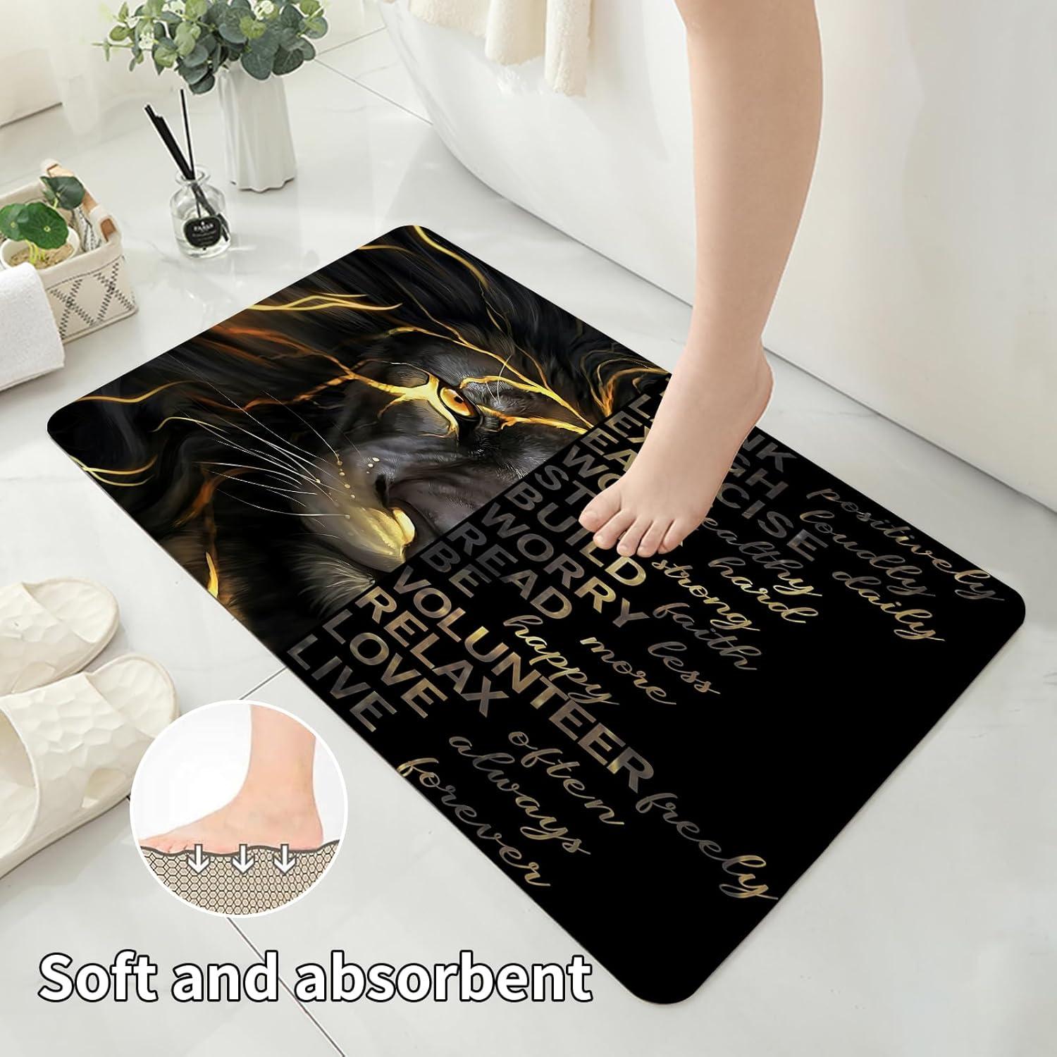 Juego de Cortina de Ducha EMHOME 4 Piezas León Negro y Dorado