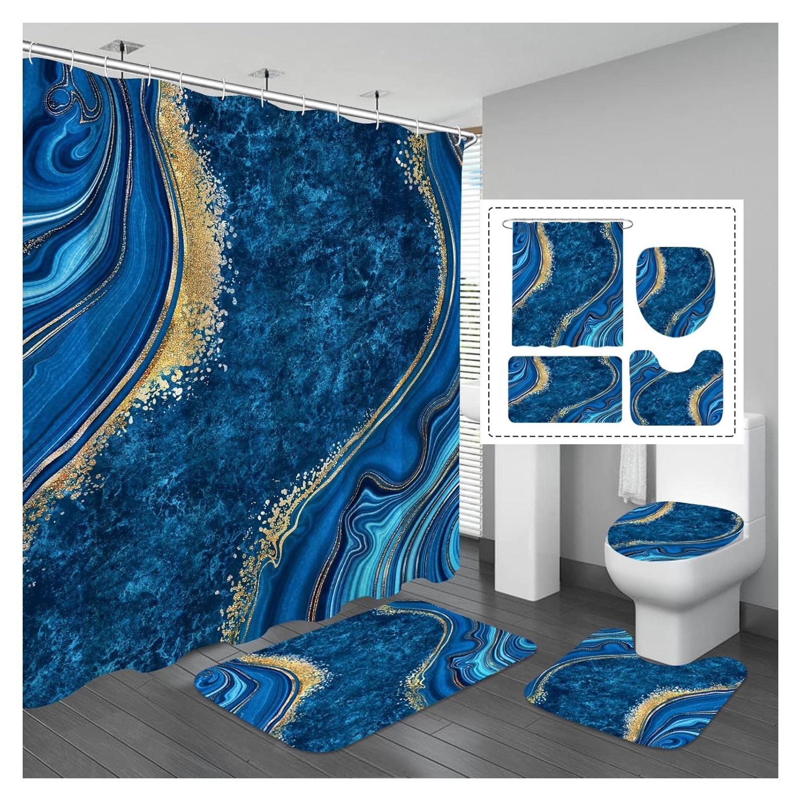 Juego de Cortinas de Ducha Gibelle 4 Pcs Azul Mármol