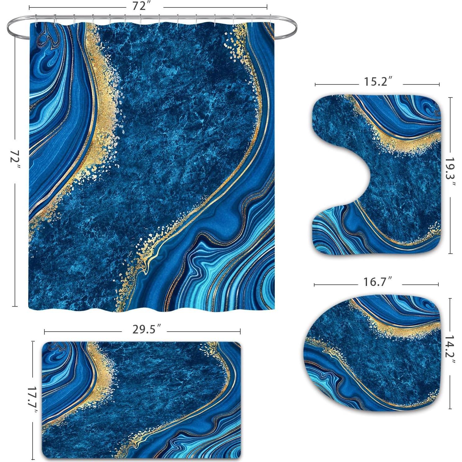 Juego de Cortinas de Ducha Gibelle 4 Pcs Azul Mármol