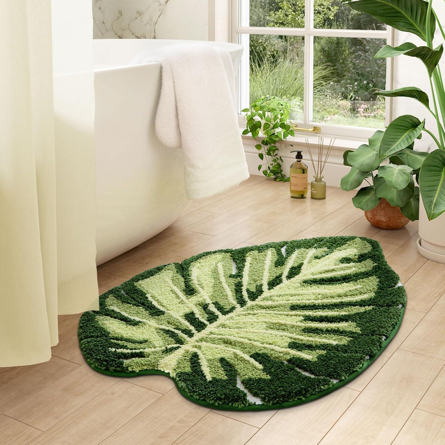 Alfombra de Baño DEXI Monstera 60x80cm Antideslizante Verde