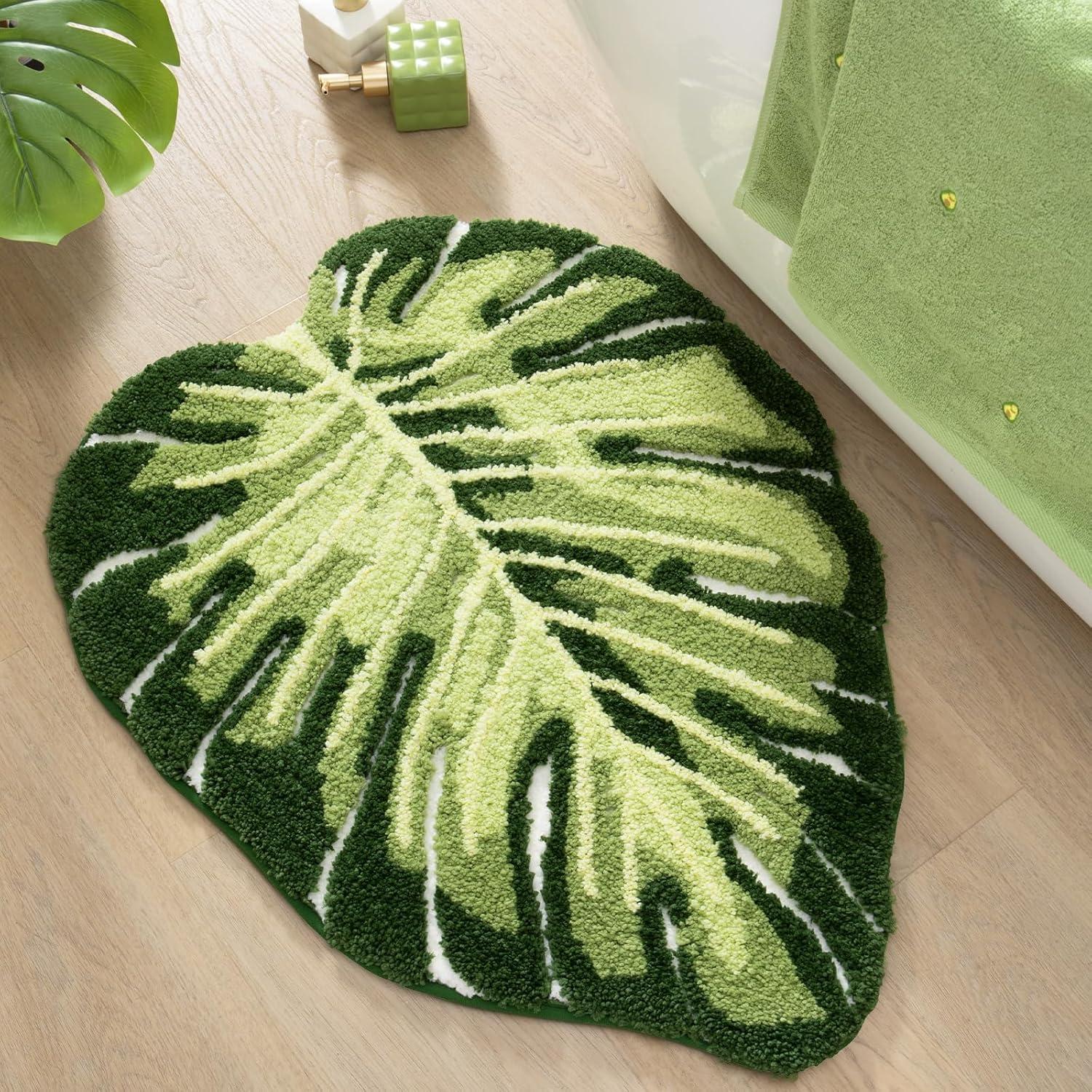 Alfombra de Baño DEXI Monstera 60x80cm Antideslizante Verde