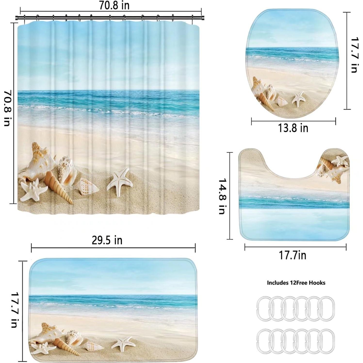 Juego de Cortinas de Ducha Chrainy Playa 4 Piezas Impermeable