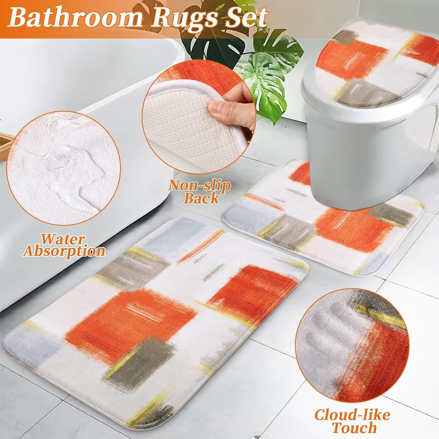 Bathroom Set - Orange Bathroom Accessories Set, Bathroom Sets with Shower Curtain and Rugs, Orange Shower Curtain Set with Bathroom Trash Can, Soap Dispenser, Soap Dish for Home Decor