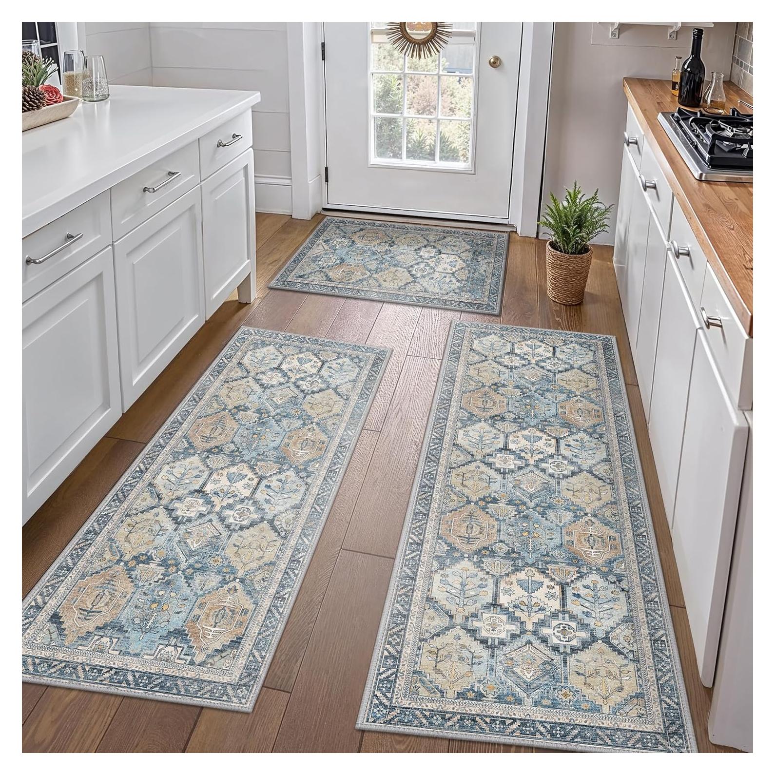 Alfombrillas de Cocina Antideslizantes GENIMO Juego de 3 Azul