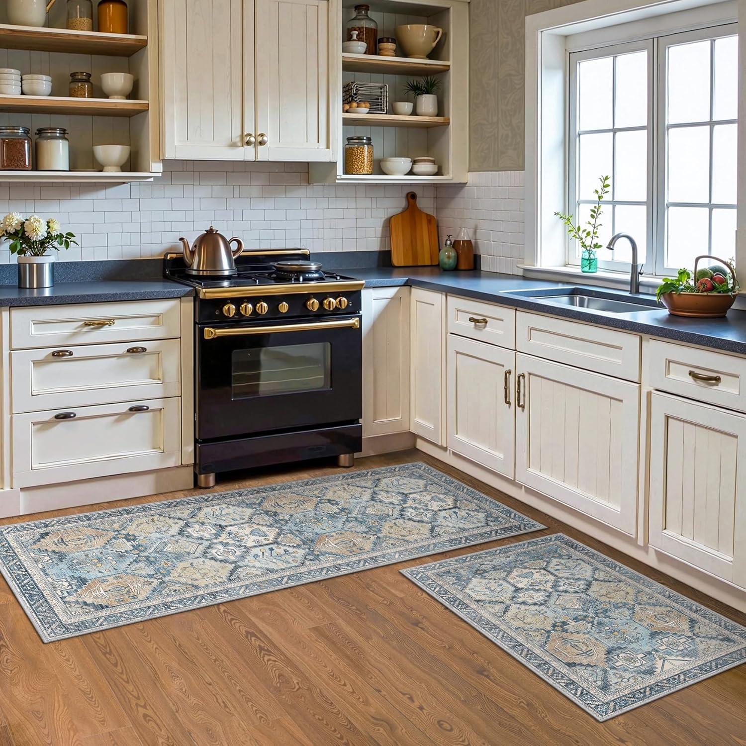 Alfombrillas de Cocina Antideslizantes GENIMO Juego de 3 Azul