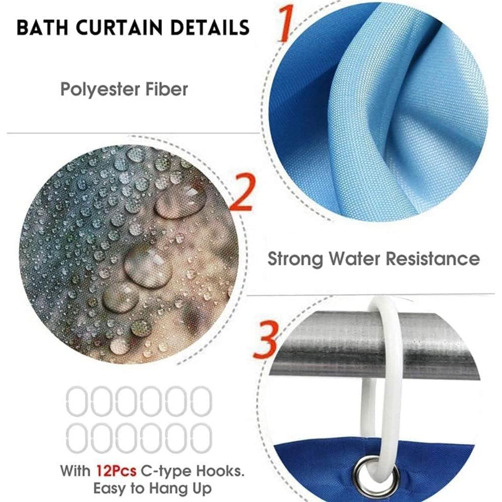 Juego de baño 4 piezas Pretyw con cortina floral azul