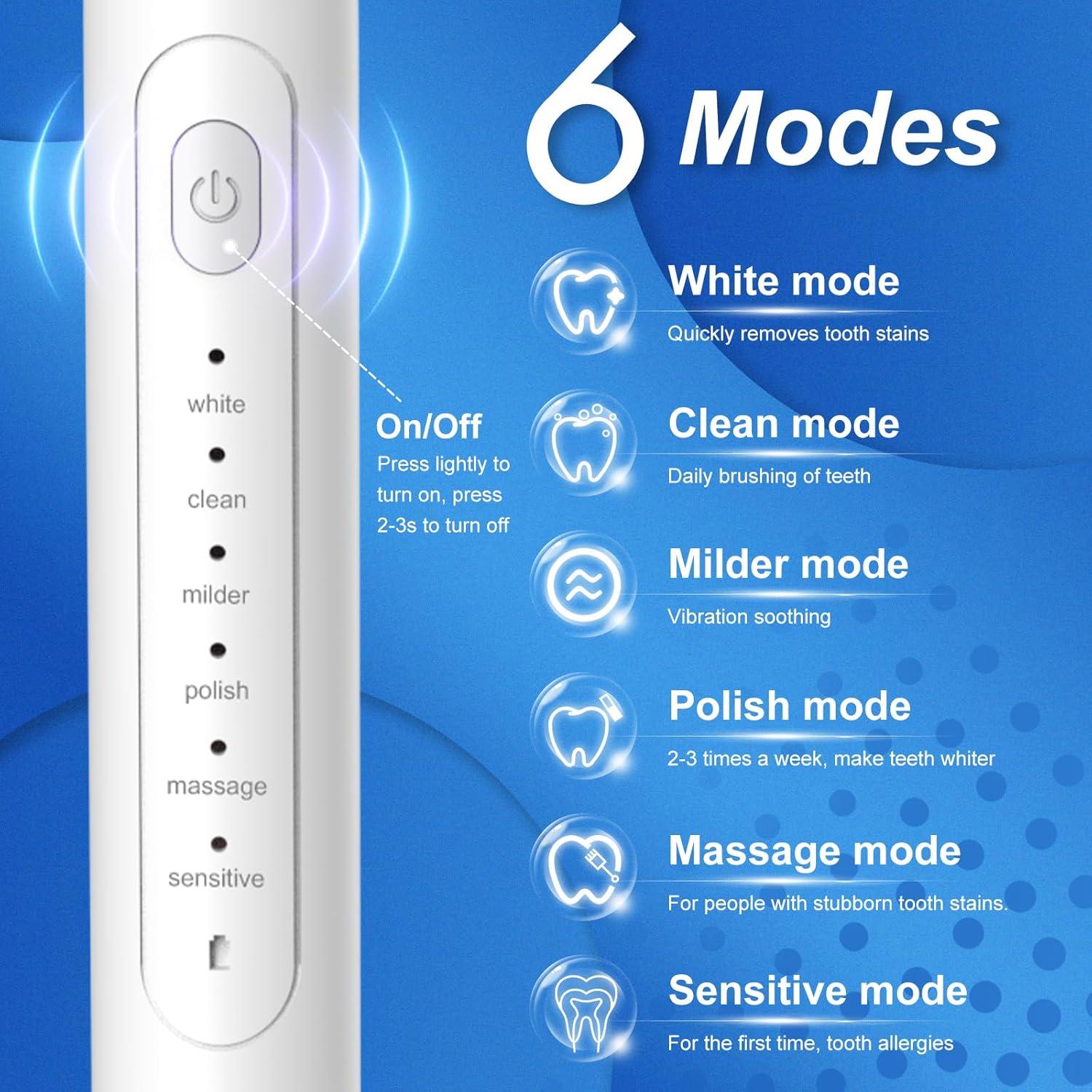 Cepillo de Dientes Eléctrico IYGLKD Impermeable 6 Modos 132g