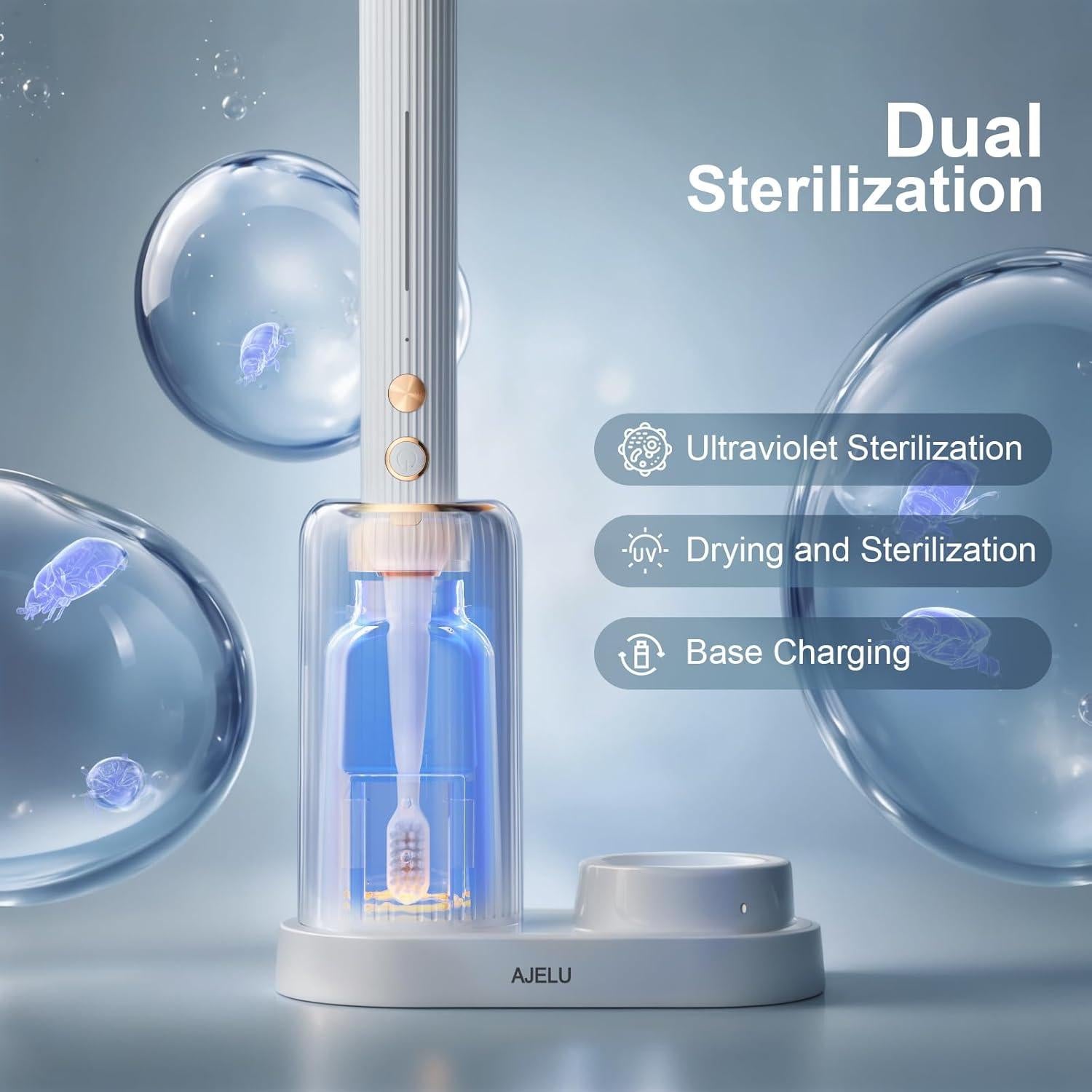 Juego de Cepillos de Dientes Eléctricos AJELU con 8 Cabezas y Soporte UV