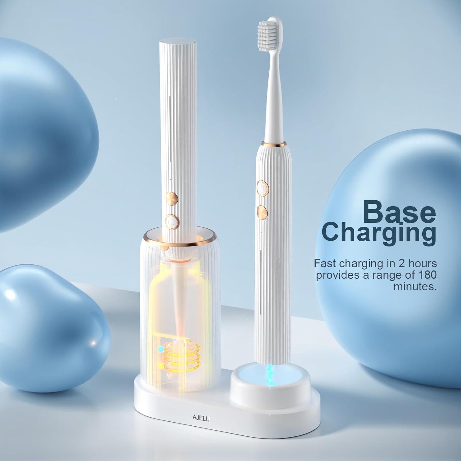 Juego de Cepillos de Dientes Eléctricos AJELU con 8 Cabezas y Soporte UV