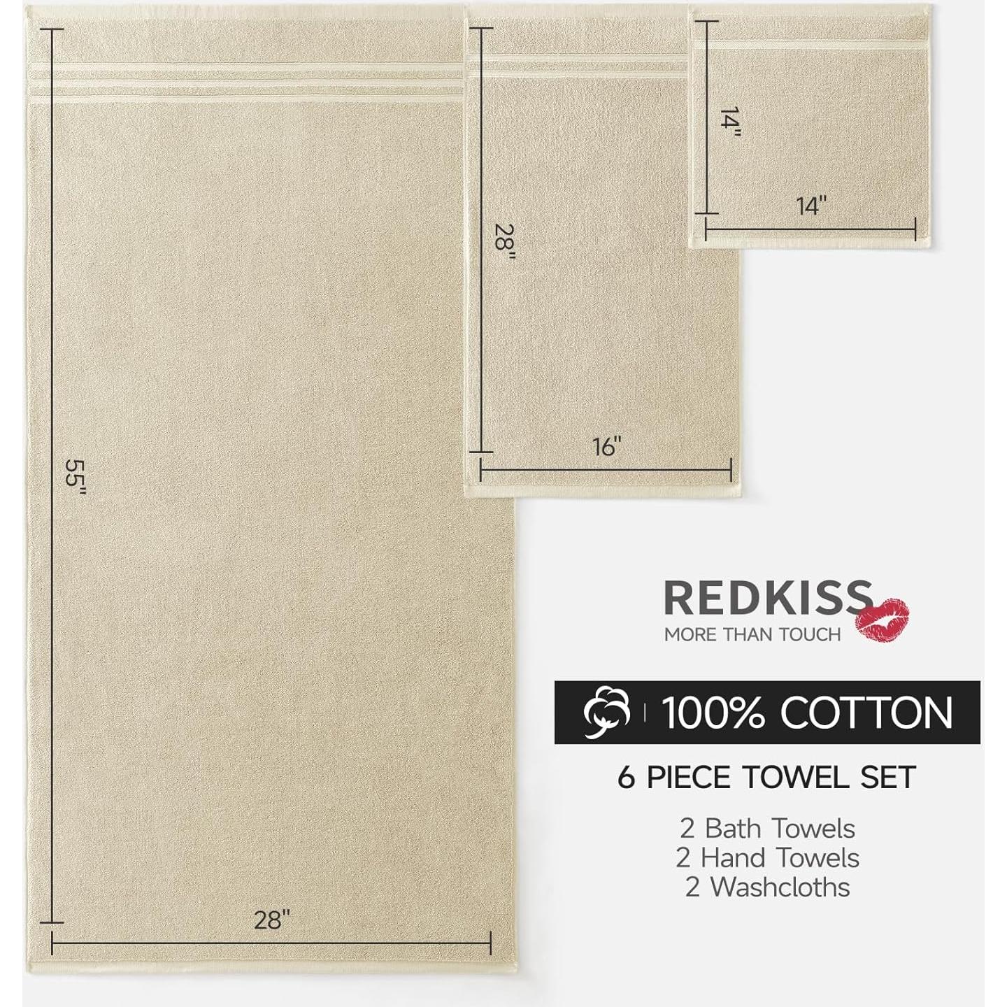 Juego de Toallas de Baño REDKISS 6 Piezas 100% Algodón Beige