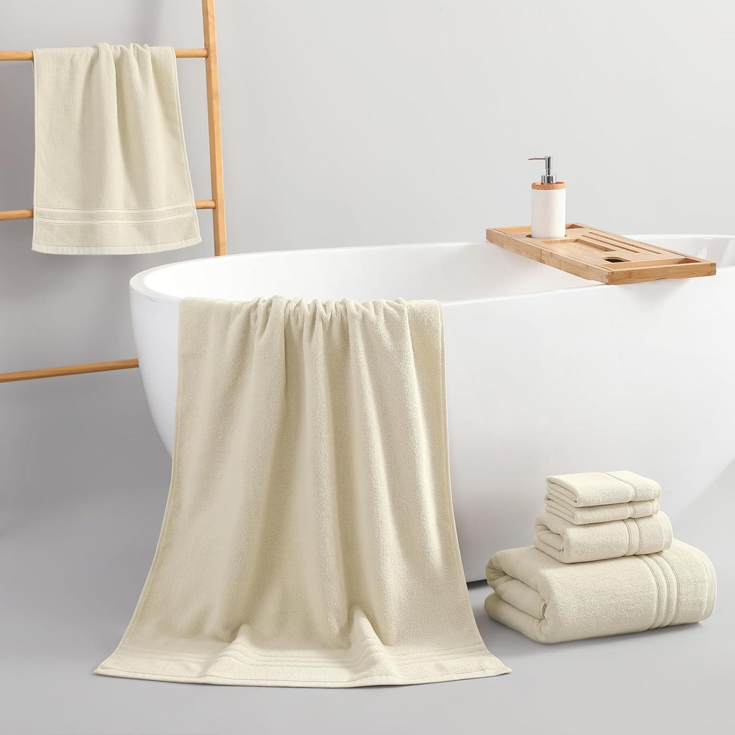 Juego de Toallas de Baño REDKISS 6 Piezas 100% Algodón Beige