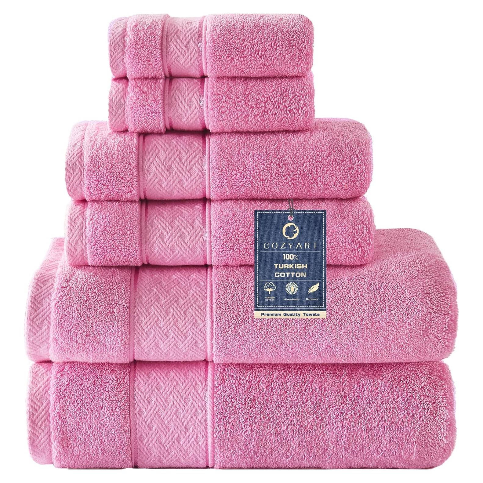 Juego de Toallas de Baño COZYART Rosa 6 Piezas 100% Algodón