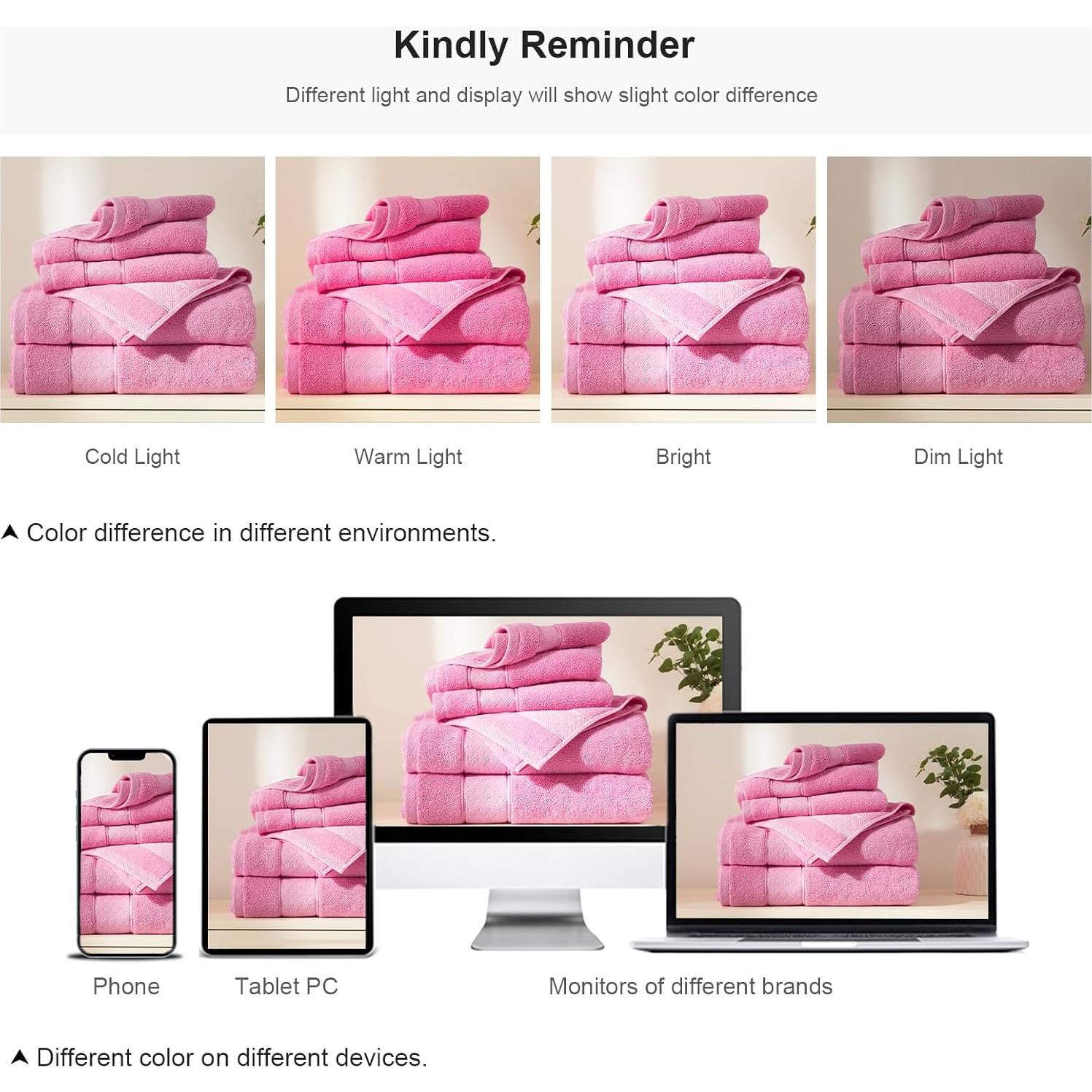 Juego de Toallas de Baño COZYART Rosa 6 Piezas 100% Algodón