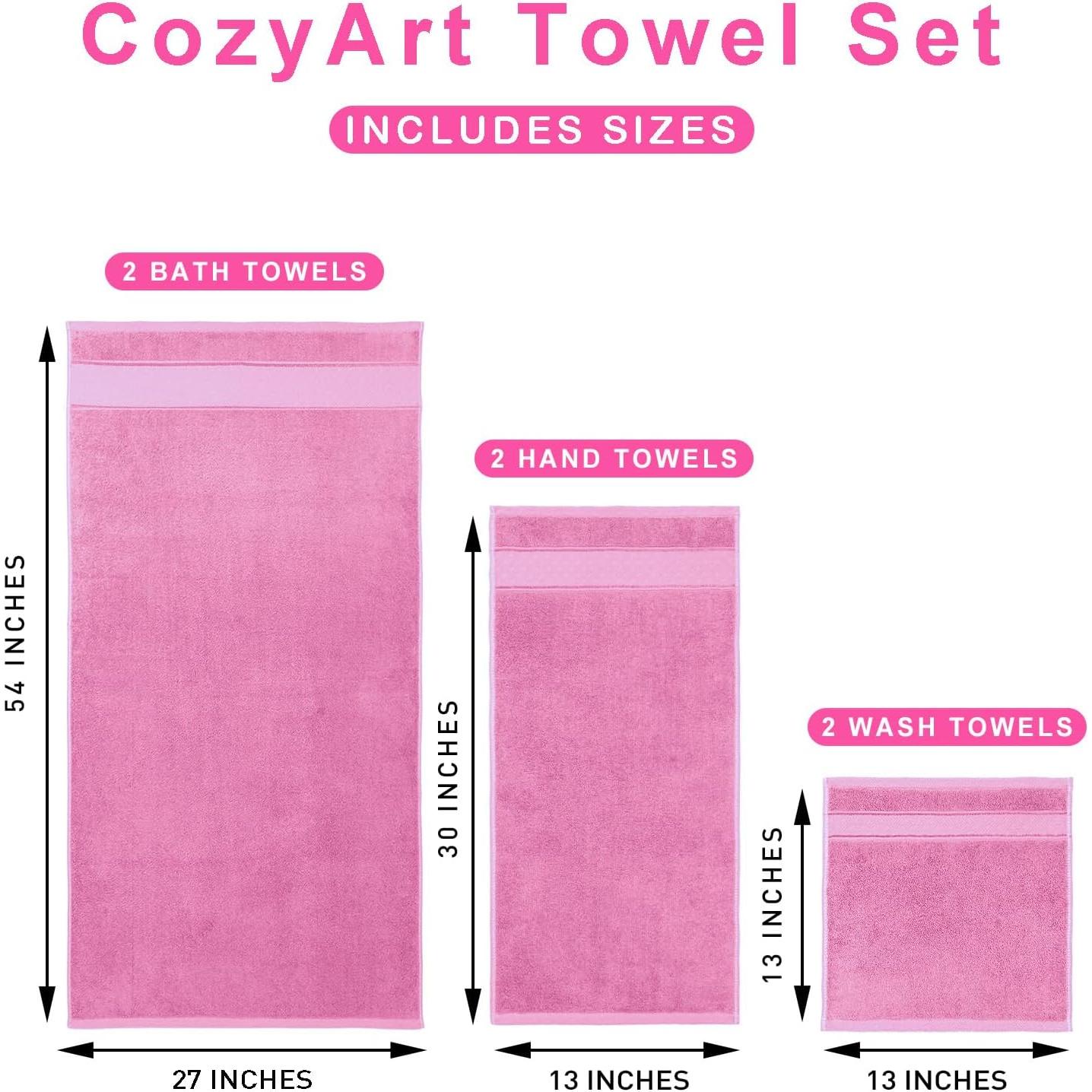 Juego de Toallas de Baño COZYART Rosa 6 Piezas 100% Algodón