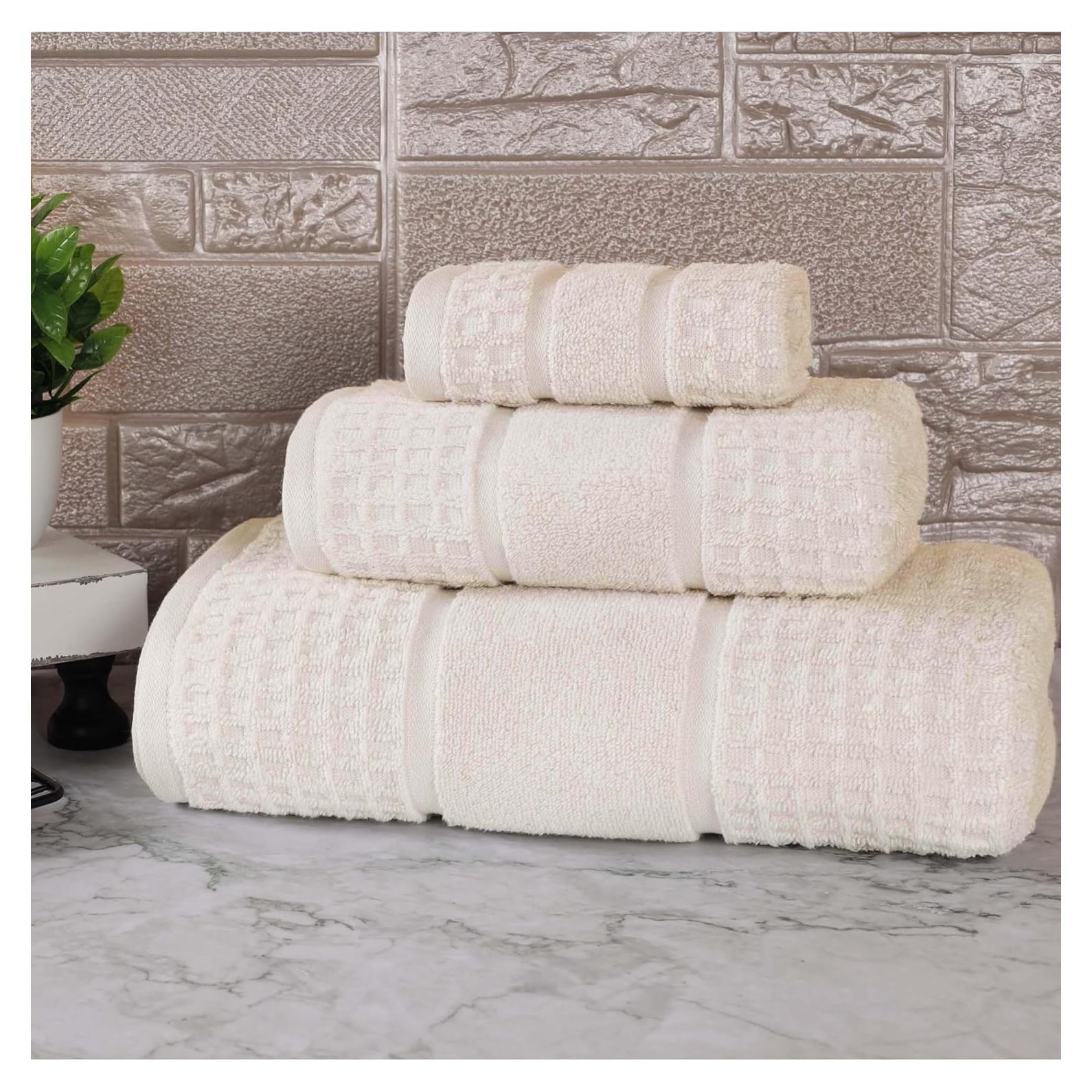 Juego de Toallas de Algodón Superior 3 Piezas Marfil