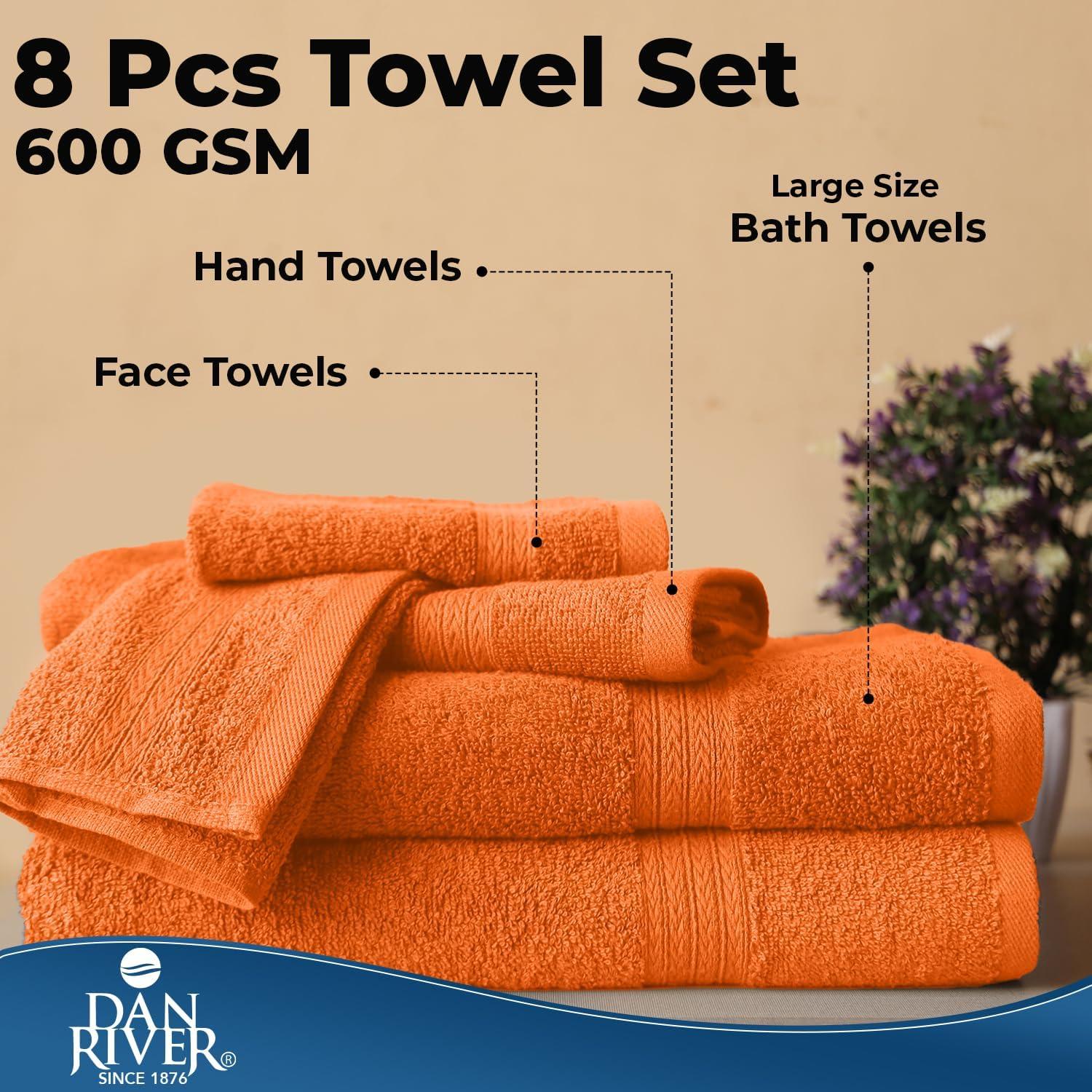 Juego de Toallas de Lujo Dan River 8 Piezas 100% Algodón Naranja
