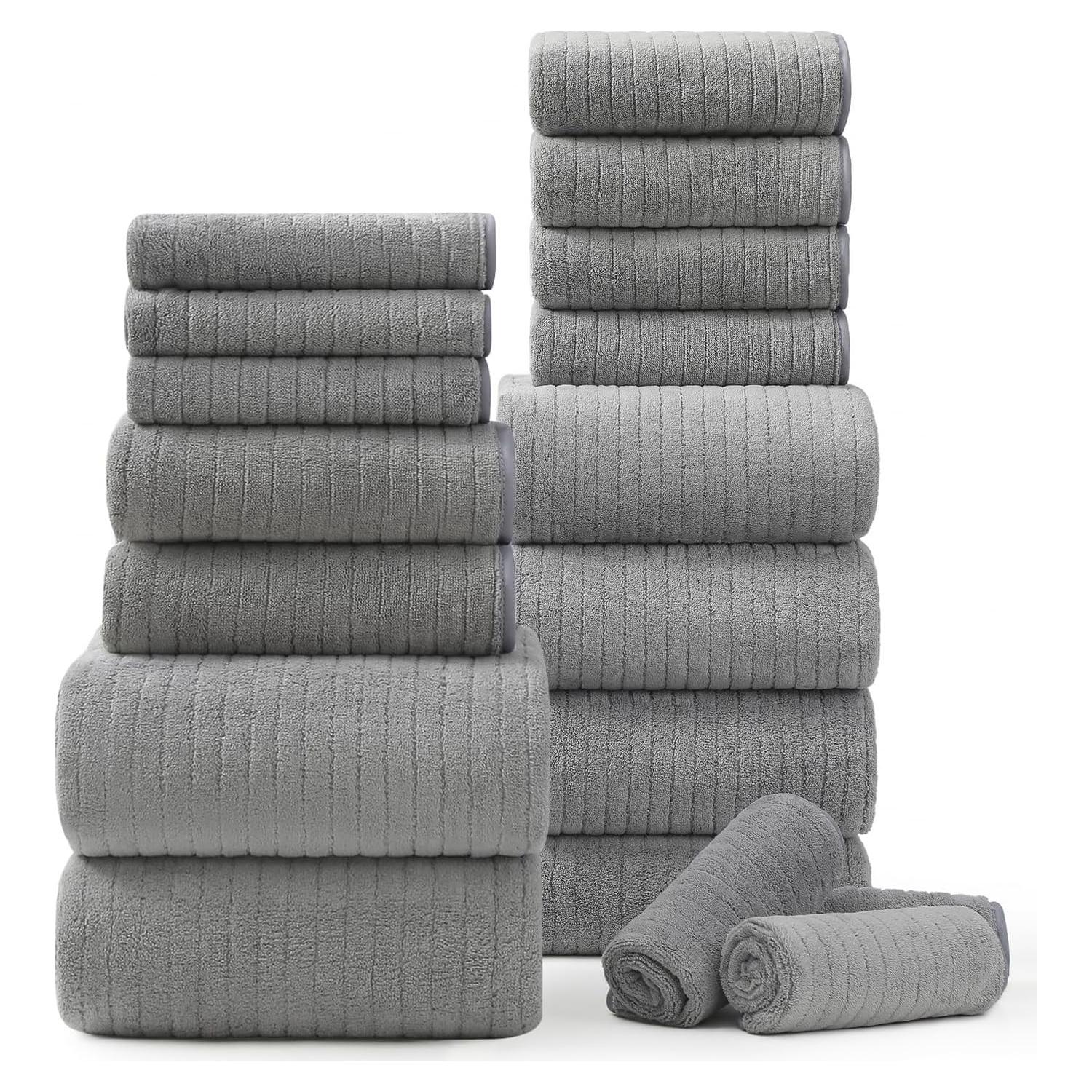 Juego de Toallas de Baño 18 Piezas Jessy Home Microfibra Gris