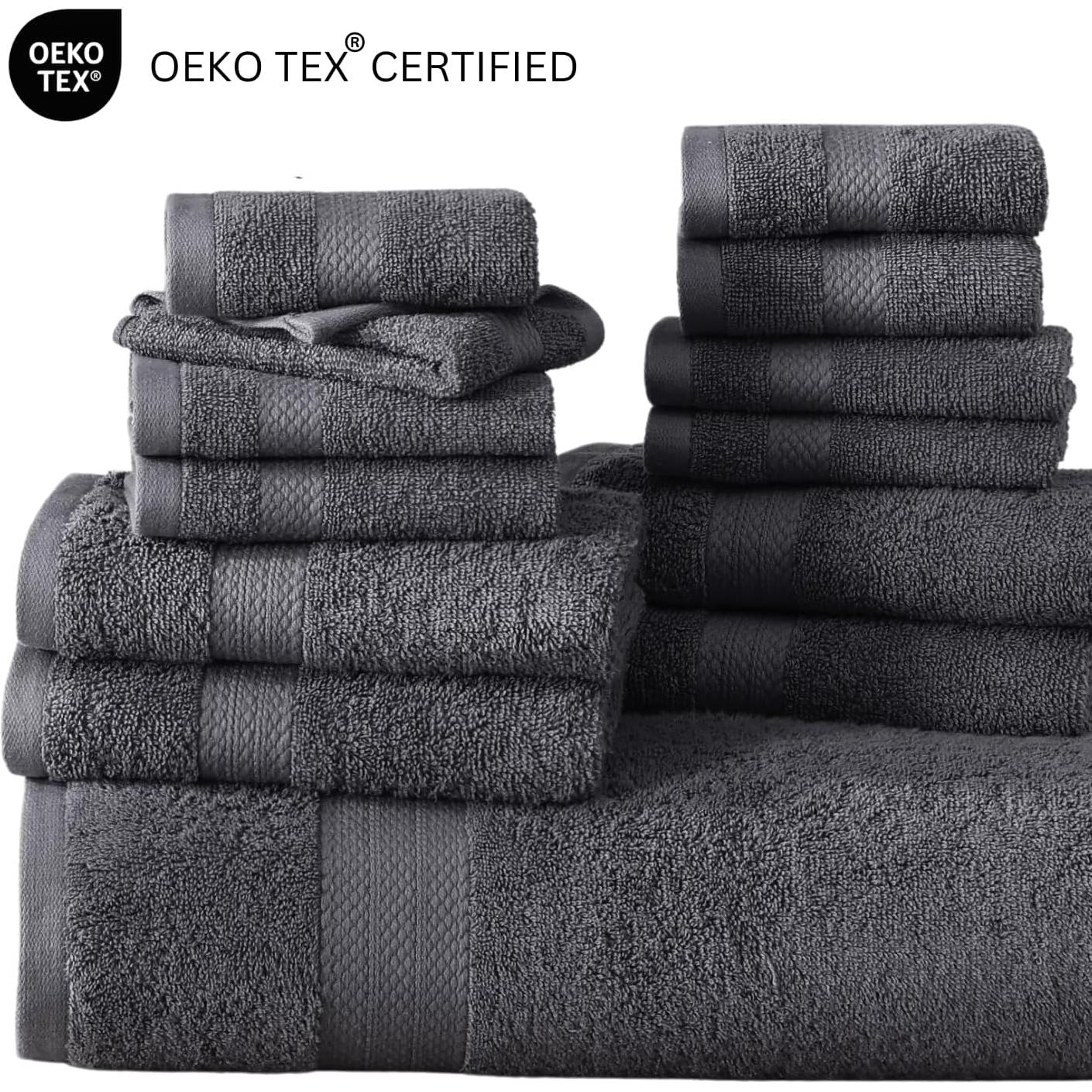 Juego de Toallas de Baño Lane Linen 24 Piezas 100% Algodón Gris