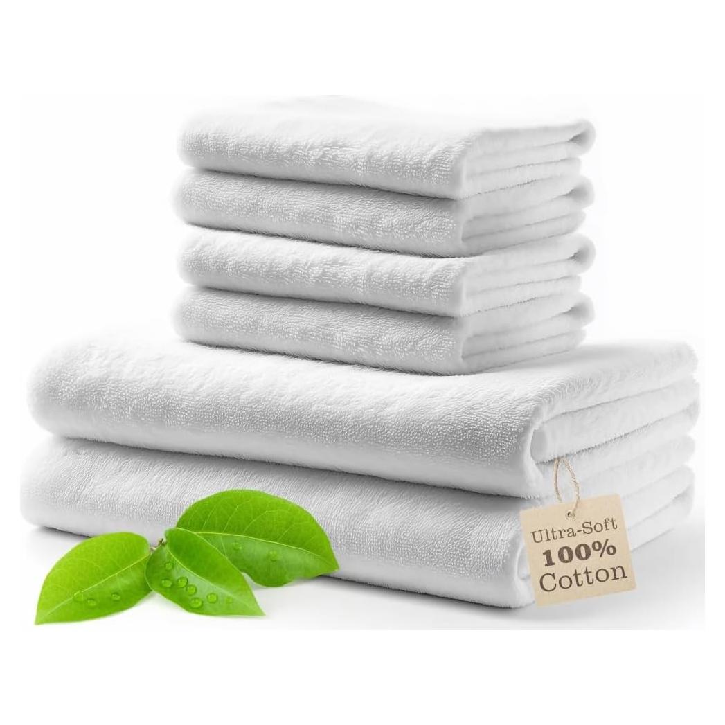 Juego de Toallas de Algodón Blanco - 6 Piezas de Lujo
