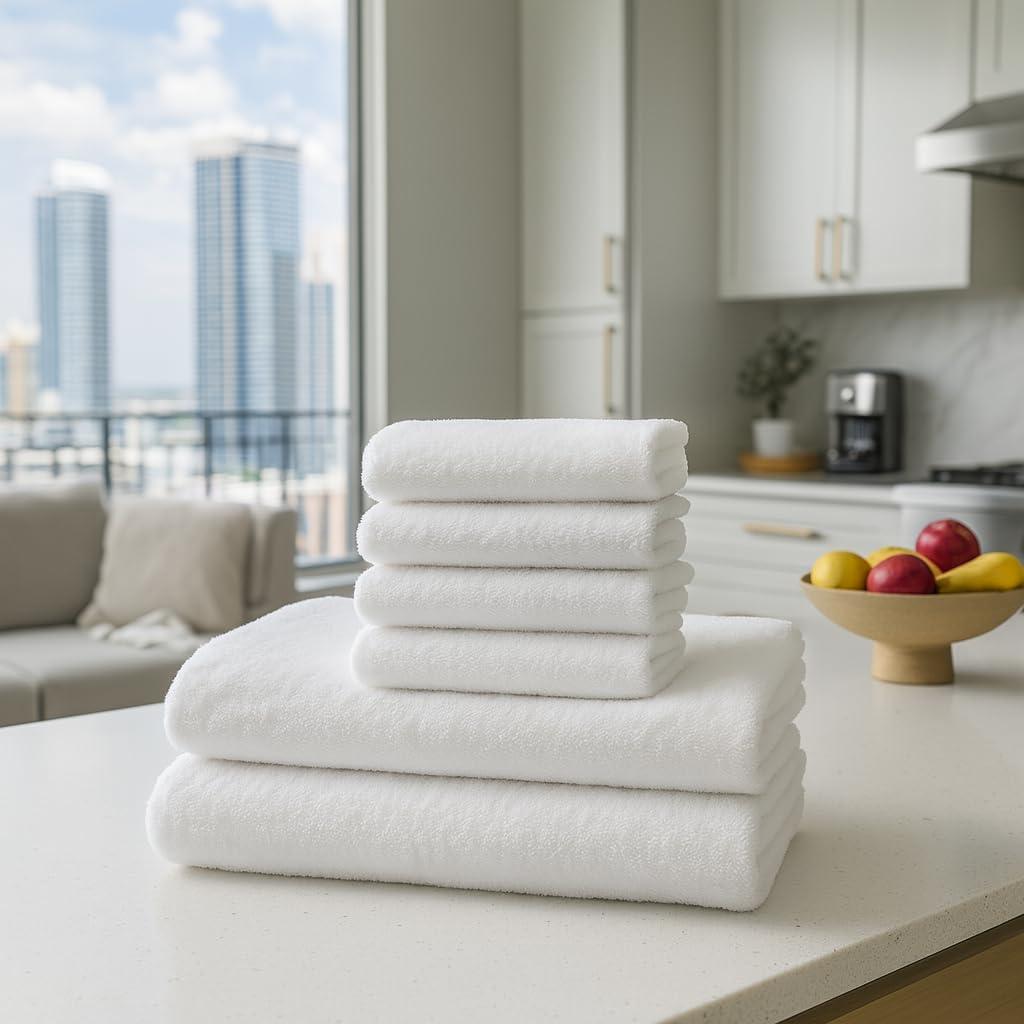 Juego de Toallas de Algodón Blanco - 6 Piezas de Lujo