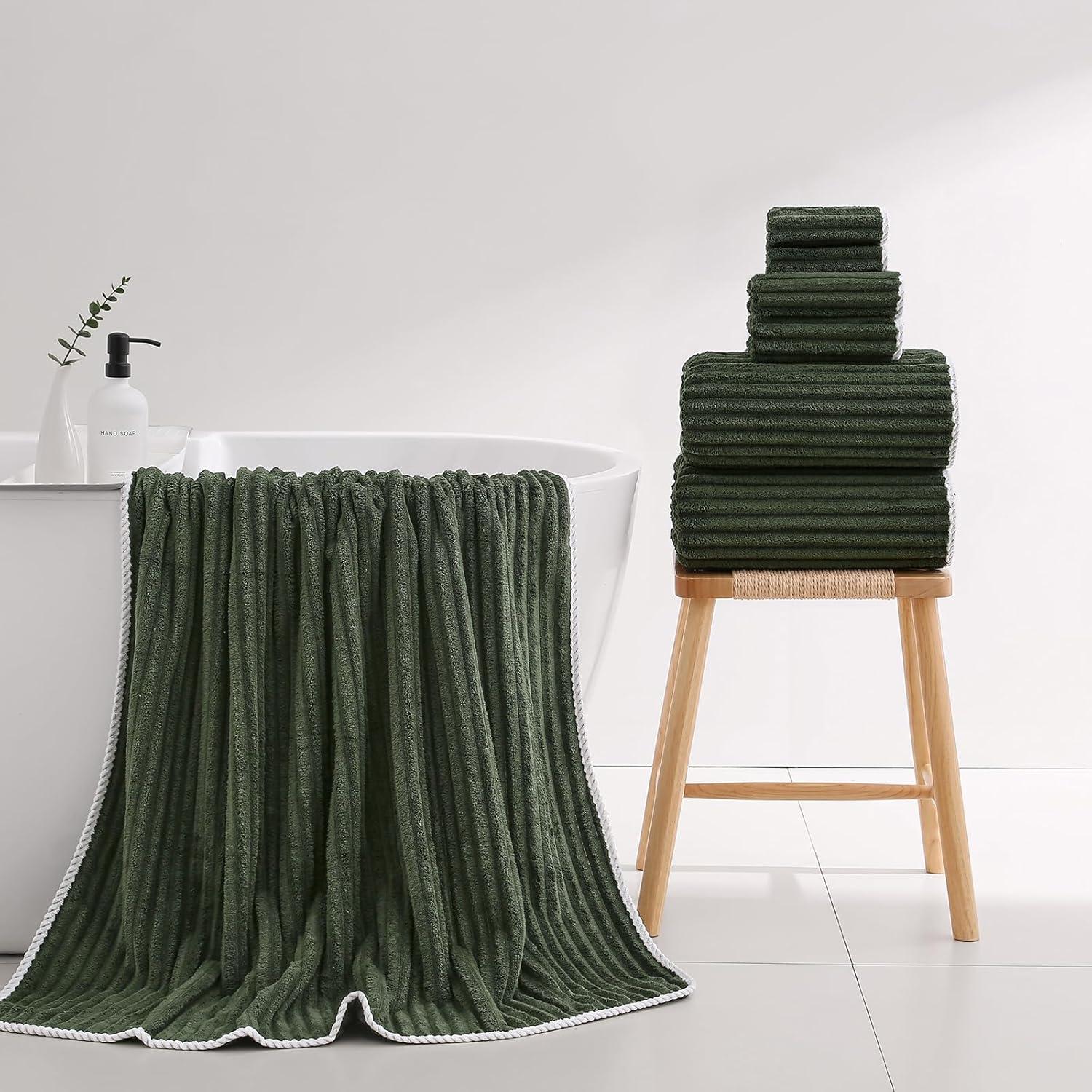 Juego de Toallas de Baño XIQ 6PCS Verde Oliva Extra Grande