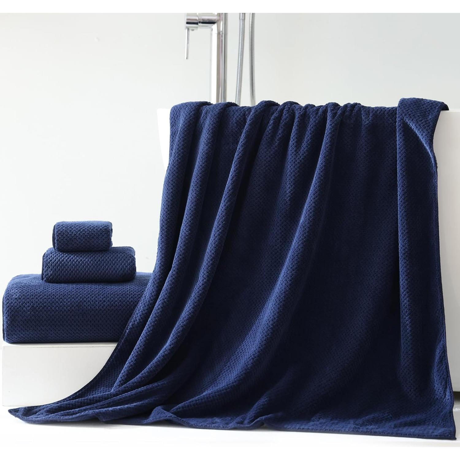 Set de 6 Toallas de Baño Extra Grandes Akzpe 76x152 cm Azul Marino