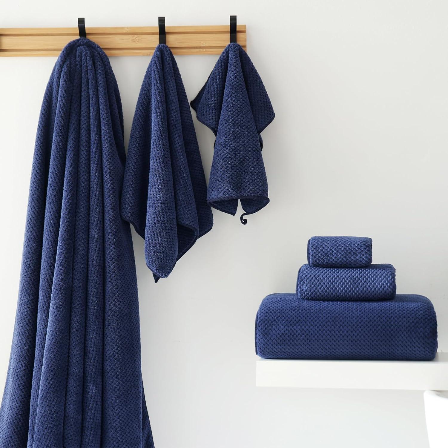 Set de 6 Toallas de Baño Extra Grandes Akzpe 76x152 cm Azul Marino
