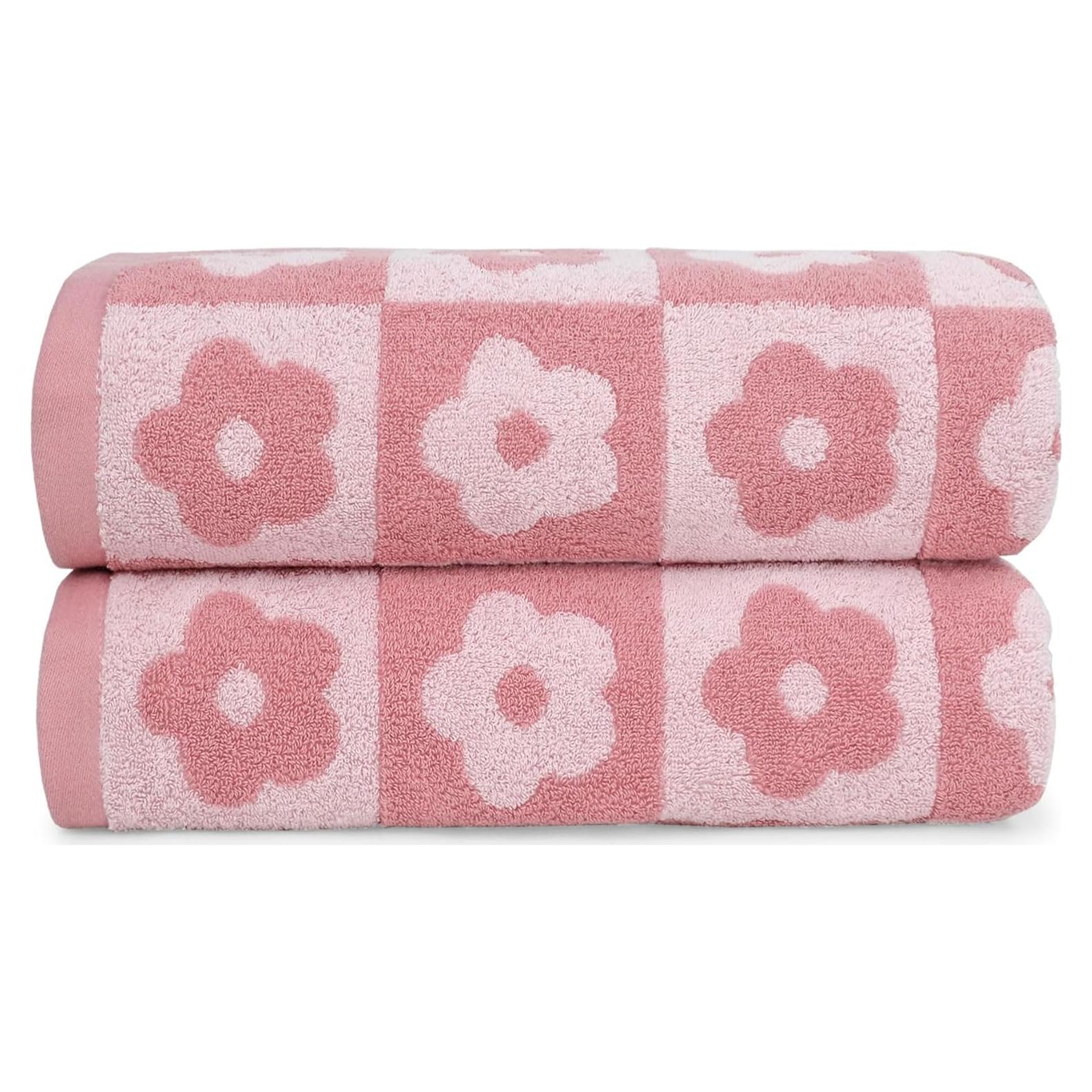 Juego de Toallas de Baño Jacquotha 2 Piezas Rosa Floral 140x70cm