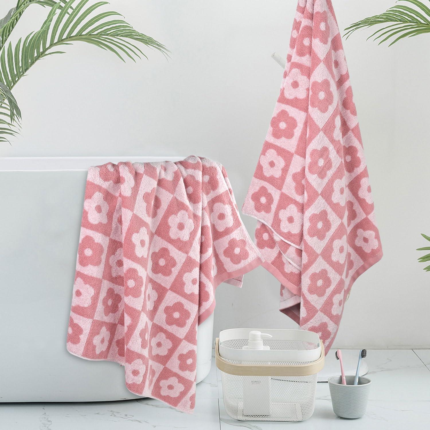Juego de Toallas de Baño Jacquotha 2 Piezas Rosa Floral 140x70cm