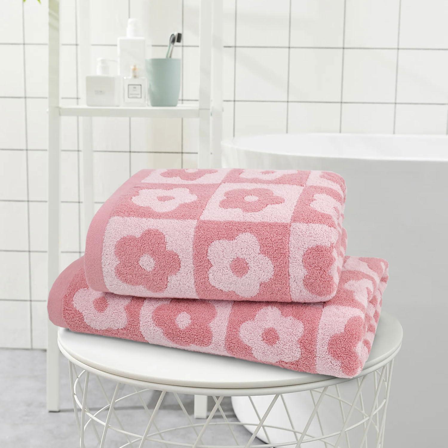 Juego de Toallas de Baño Jacquotha 2 Piezas Rosa Floral 140x70cm