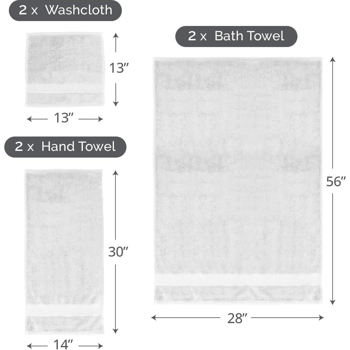 Juego de Toallas de Lujo 6 Piezas TakTick 100% Algodón Gris