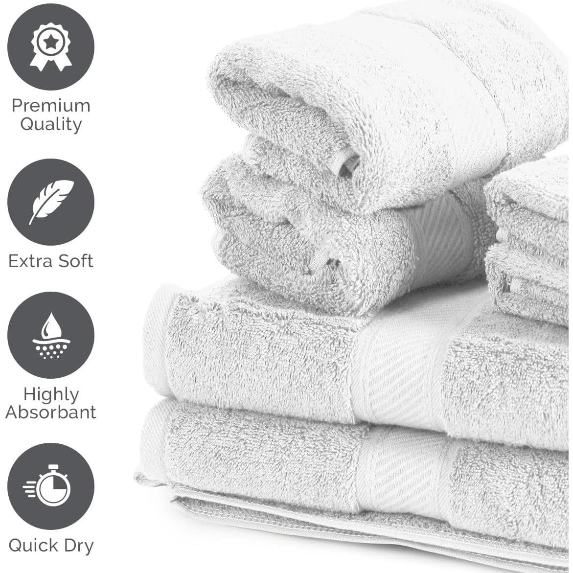 Juego de Toallas de Lujo 6 Piezas TakTick 100% Algodón Gris