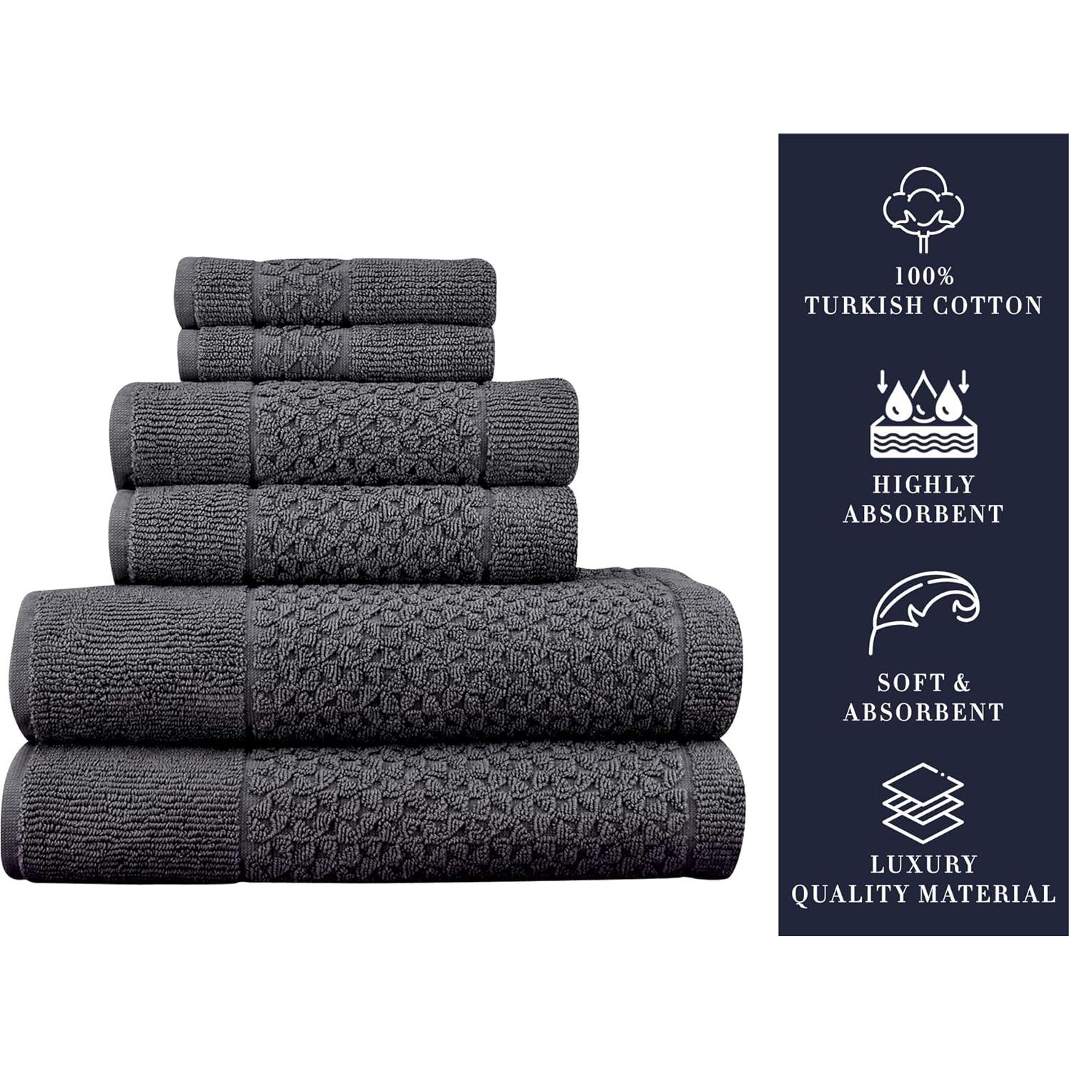 Juego de Toallas de Lujo 6 Piezas Toallas Turcas Clásicas Gris