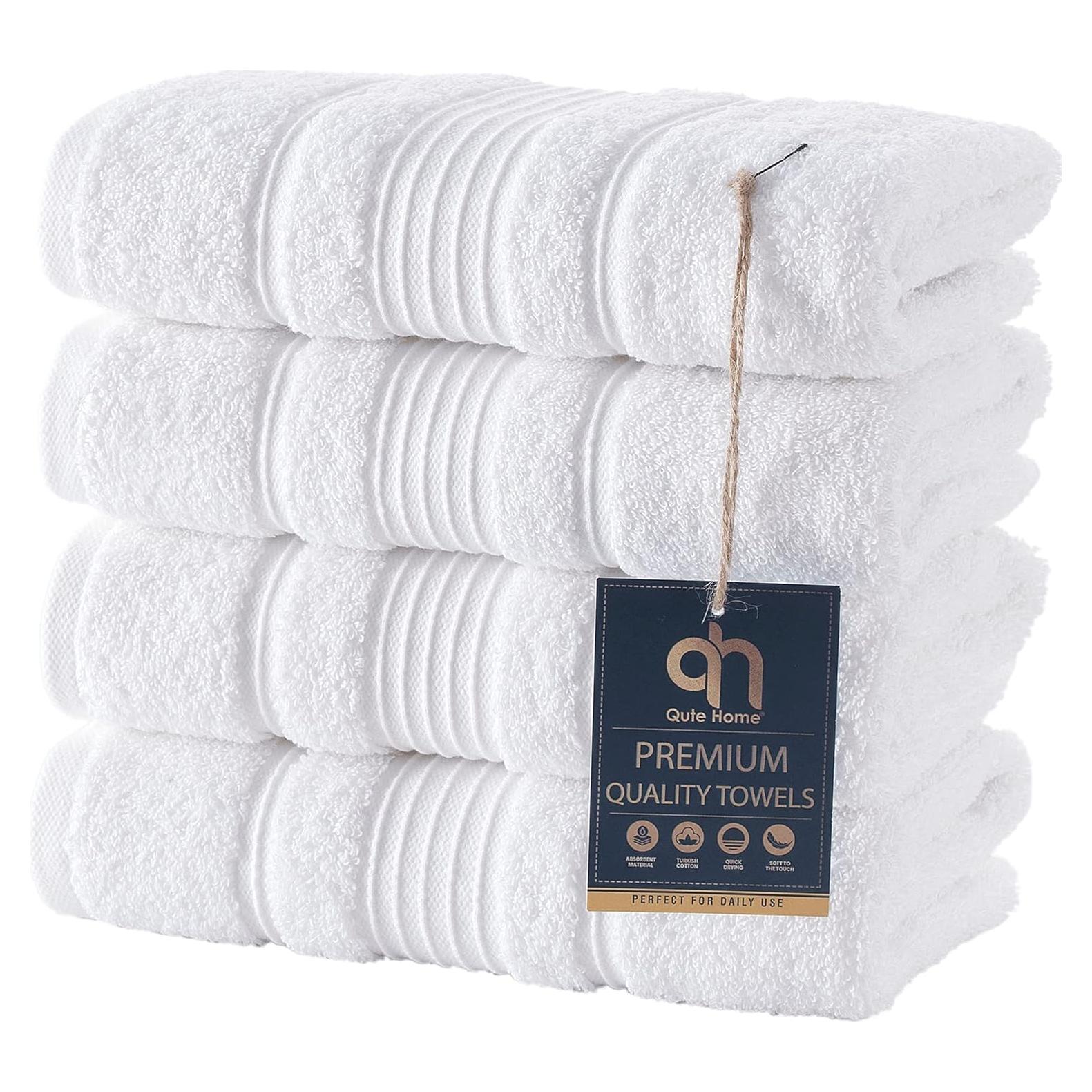 Juego de 4 Toallas de Mano Qute Home 100% Algodón Turco Blanco