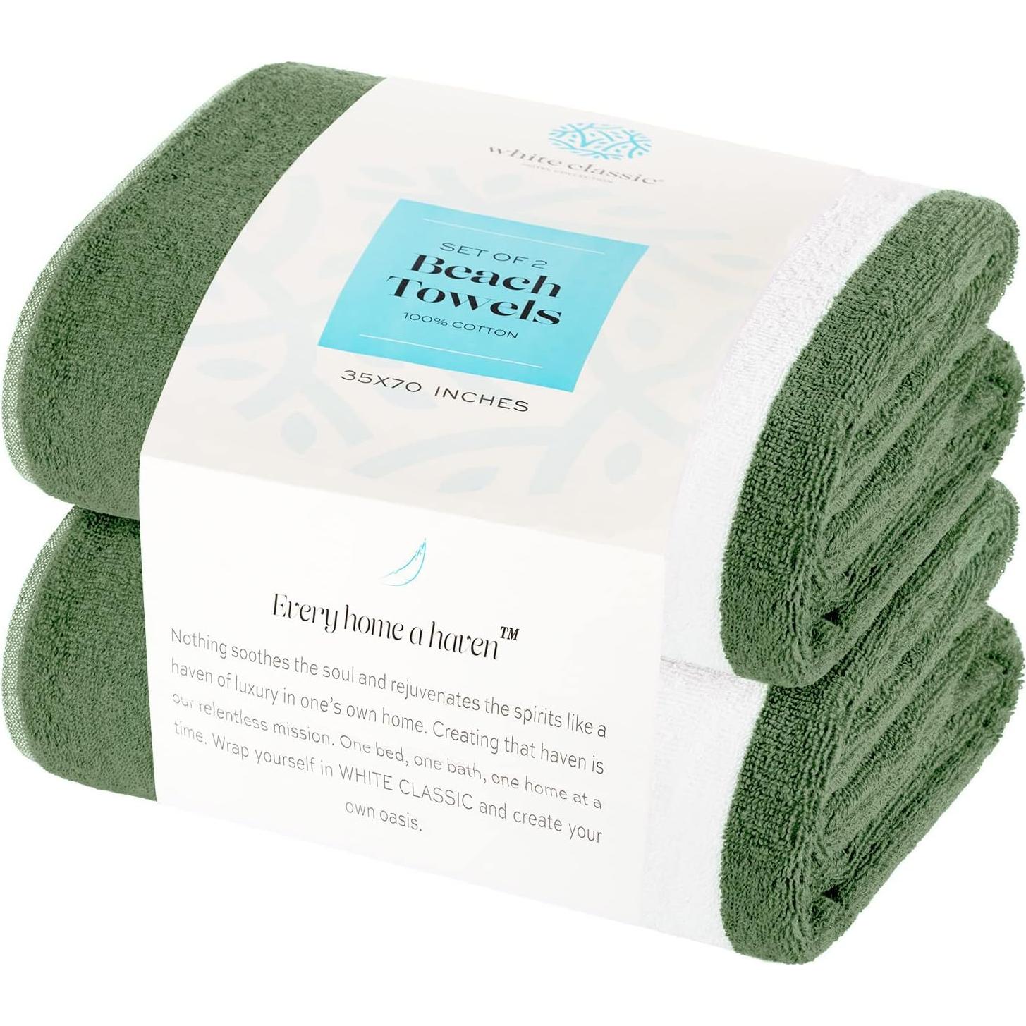 Toallas de Playa Sobredimensionadas Algodón Verde Caqui 2 Pzas