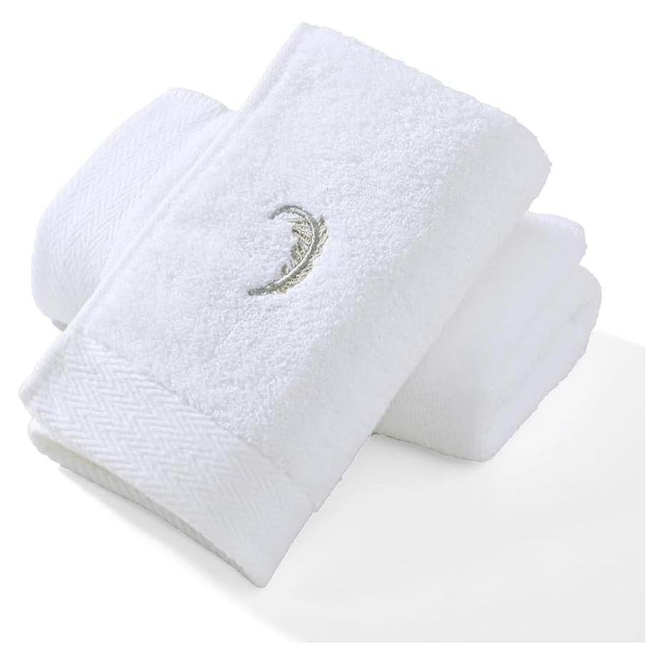 Conjunto 2 Toallas de Mano YiLUOMO 100% Algodón Bordadas Plumas
