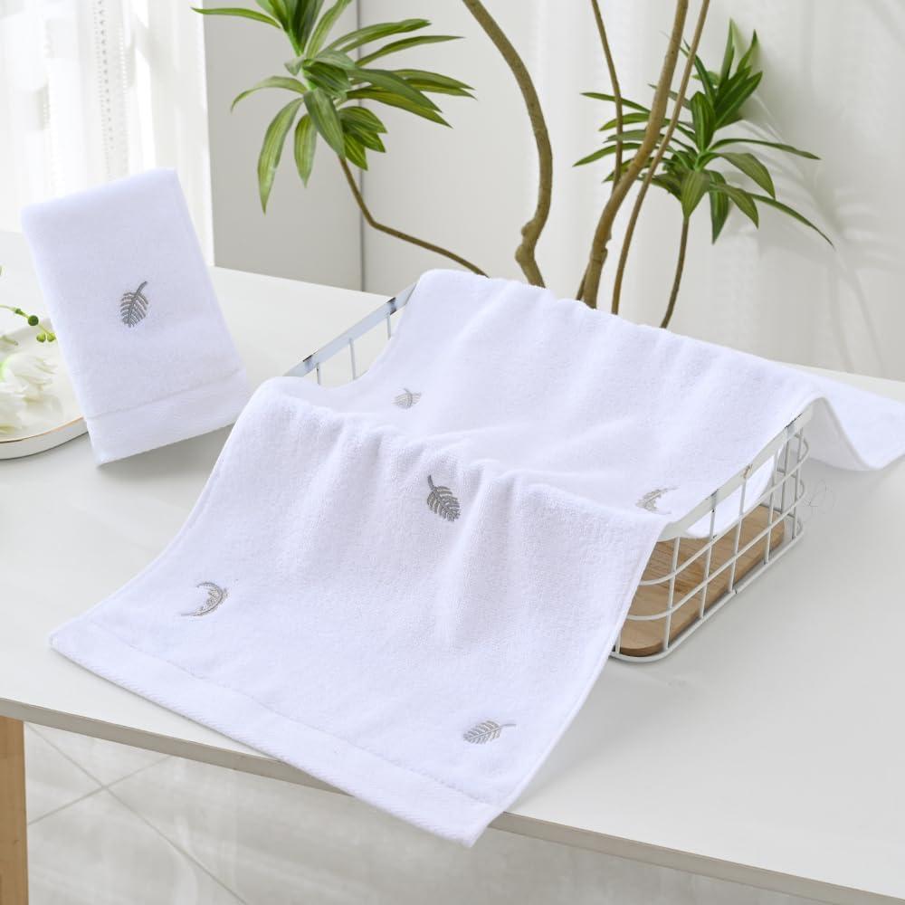 Conjunto 2 Toallas de Mano YiLUOMO 100% Algodón Bordadas Plumas
