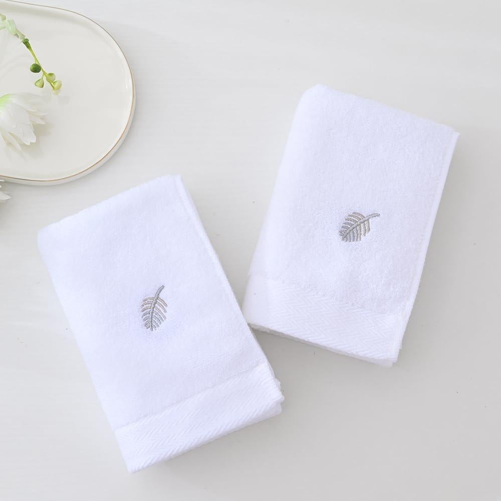 Conjunto 2 Toallas de Mano YiLUOMO 100% Algodón Bordadas Plumas