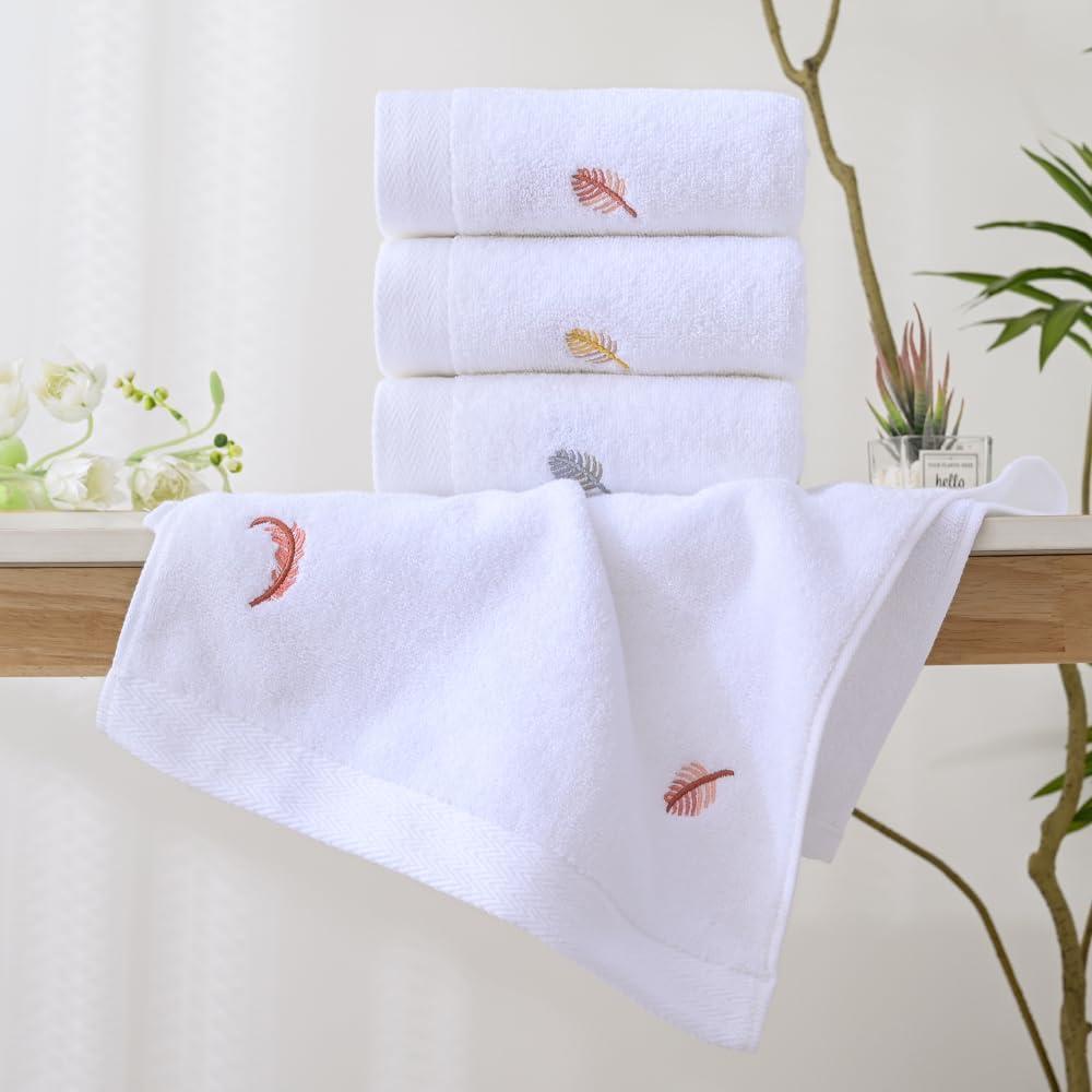 Conjunto 2 Toallas de Mano YiLUOMO 100% Algodón Bordadas Plumas