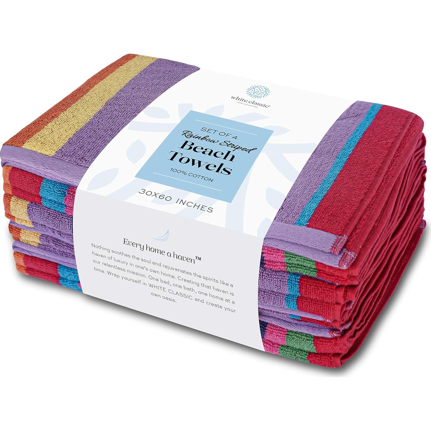 Toallas de Playa White Classic 76x152 cm, Paquete de 4, Algodón