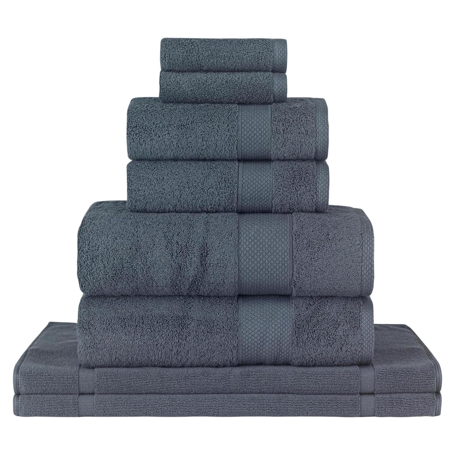 Juego de Toallas de Lujo 8 Piezas Toallas Más Allá 100% Algodón Turco Gris