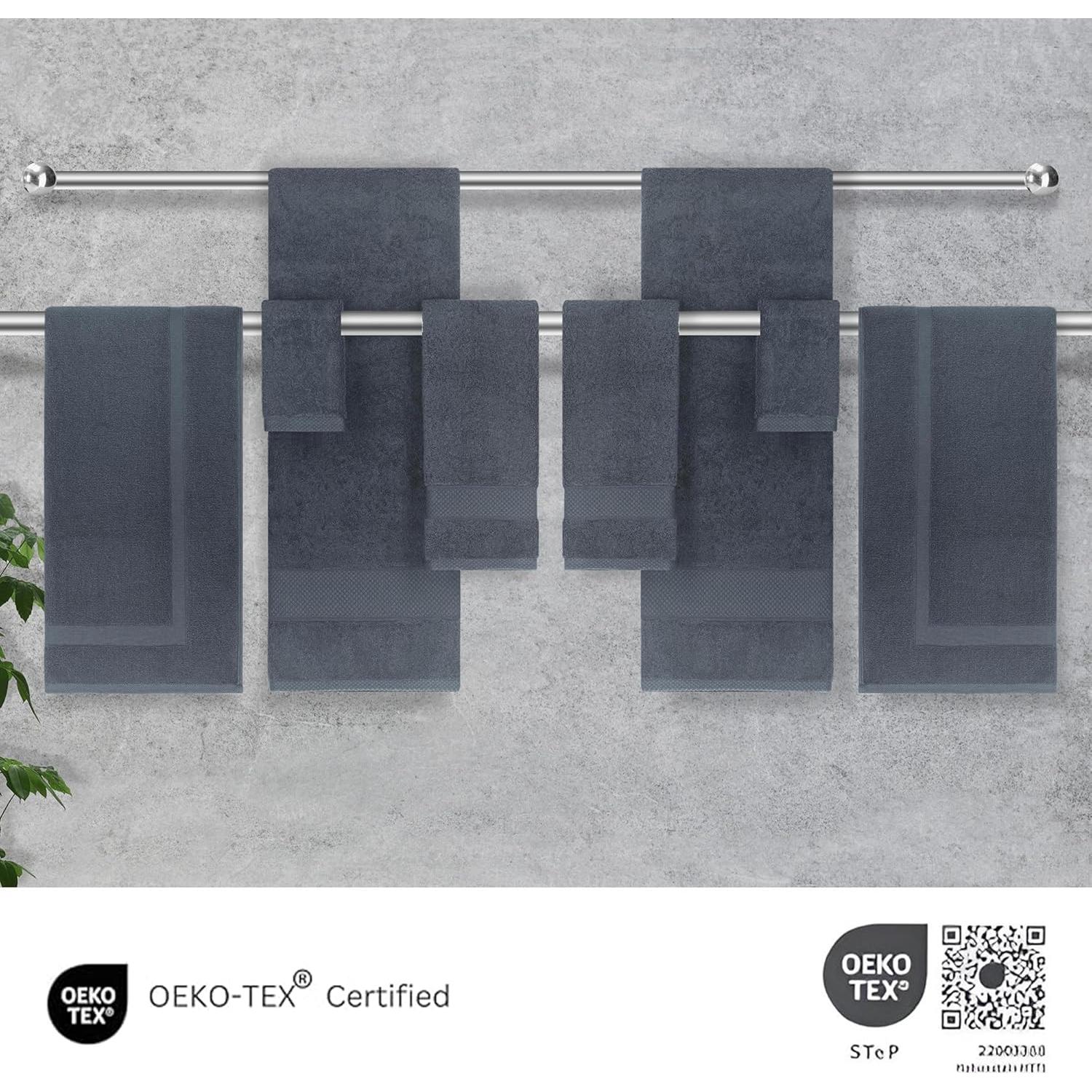 Juego de Toallas de Lujo 8 Piezas Toallas Más Allá 100% Algodón Turco Gris