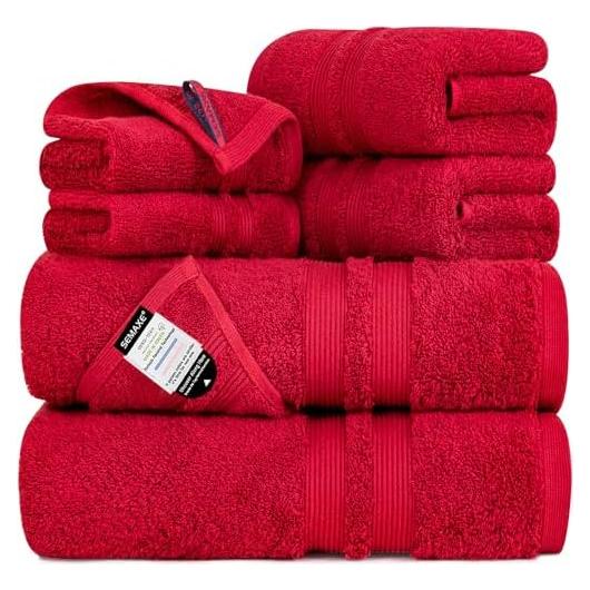 Conjunto de Toallas SEMAXE 6 Piezas 100% Algodón Rojo 600GSM
