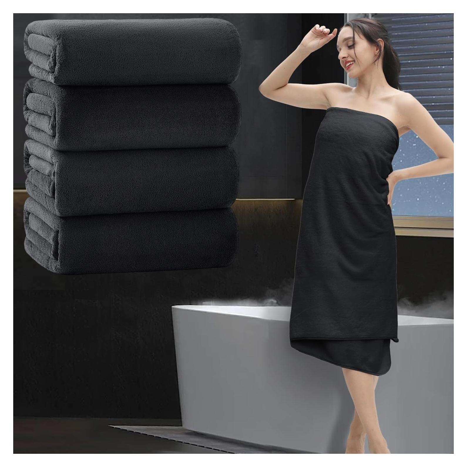 Juego de Toallas de Baño Extra Grande 4 Piezas MAGGEA Negro