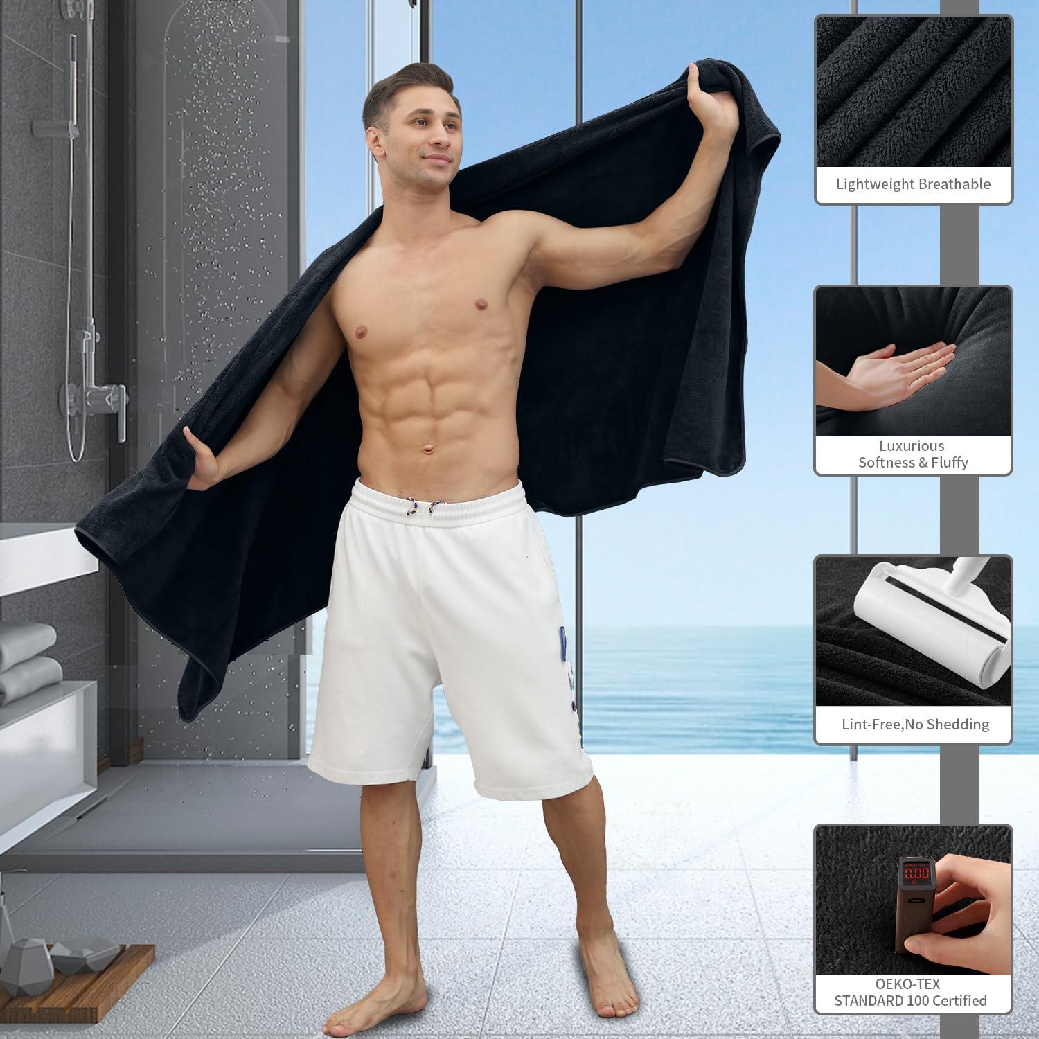 Juego de Toallas de Baño Extra Grande 4 Piezas MAGGEA Negro