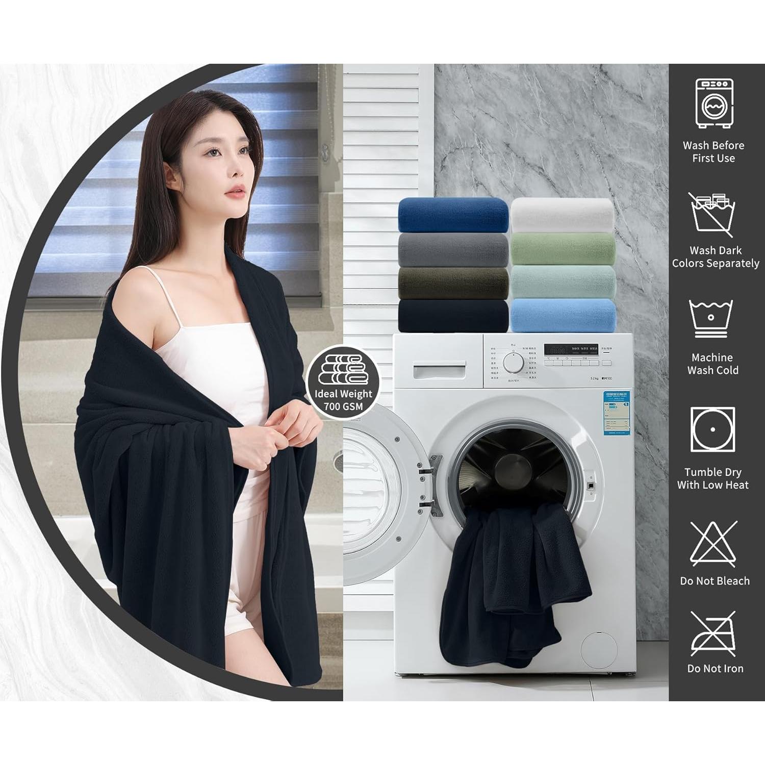 Juego de Toallas de Baño Extra Grande 4 Piezas MAGGEA Negro