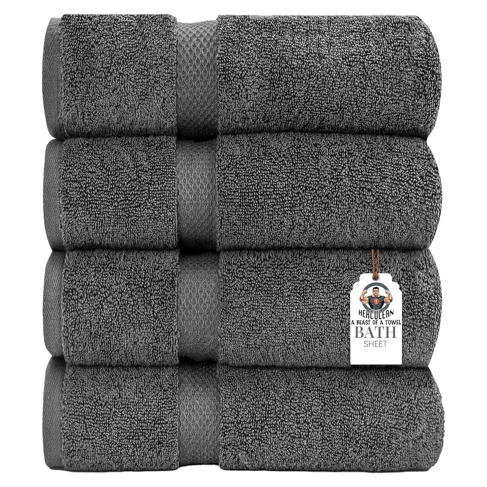 Sábanas de baño HERCULEAN 76.2x152.4 cm Pack 4 Algodón 100% Gris