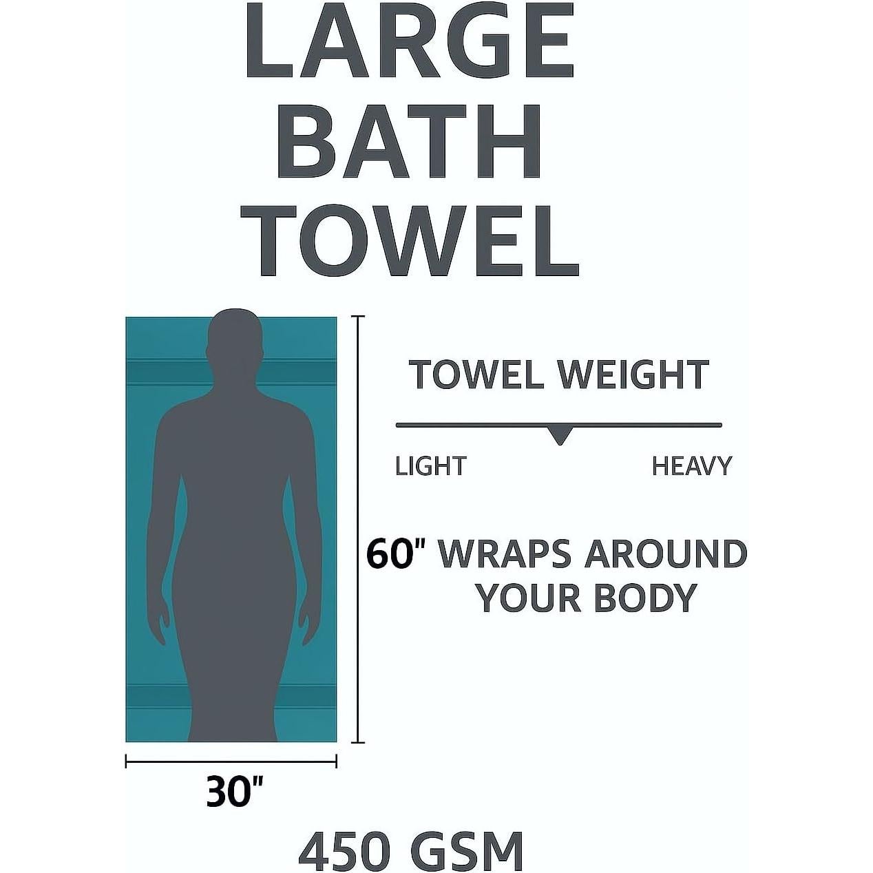 Sábanas de baño HERCULEAN 76.2x152.4 cm Pack 4 Algodón 100% Gris