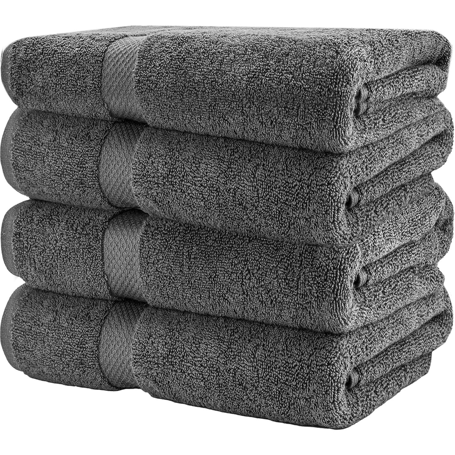Sábanas de baño HERCULEAN 76.2x152.4 cm Pack 4 Algodón 100% Gris